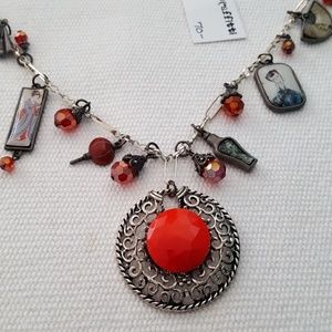 Charm necklace with vintage glass and crystal